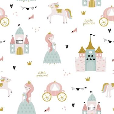 Imagem de Papel de Parede Adesivo Sala Infantil Menina Castelo Lavável 10m