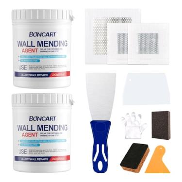 Imagem de Kit de reparo de remendo de drywall de 487 g - Conjunto de ferramentas profissional multifuncional (raspadores/lixa/esponja de textura/esponja de lixamento/luvas/remendos de alumínio) para reparo