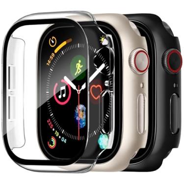 Imagem de Charlam Capa para Apple Watch 45 mm Series 9 8 7 iWatch Case, pacote com 3 capas rígidas de policarbonato Edge bumper cobertura total sensível ao toque, BlackClearStarlight
