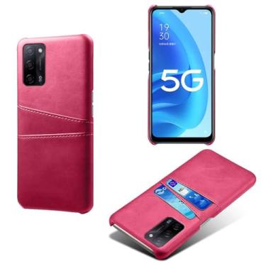 Imagem de Capas Compatível com OPPO A55 5G,Caso de couro PU-Tampa de telefone a prova de choque com 2 slots de cartão,Proteção anti-impressão digital e anti-gota-Rose Red