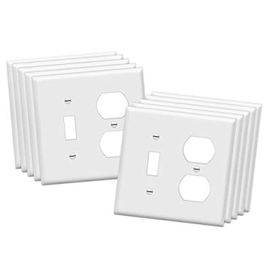 Imagem de ENERLITES Interruptor de luz combinado/tomada de tomada duplex placa de parede, tamanho 2 - 11,4 cm x 11,6 cm, termoplástico de policarbonato, 881121-W-10 peças, branco (pacote com 10)
