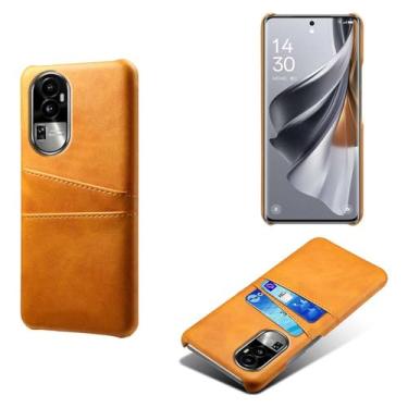 Imagem de Capas Compatível com OPPO RENO 10,tampa protetora de couro falso,design de saco de cartão com 2 fendas de cartão atrás,proteção anti-impressão digital e anti-gota-Yellow
