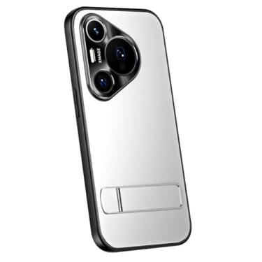 Imagem de LTLMYDAM Capa com suporte para Huawei Pura 80 Ultra/80 Pro/80 Pro+/80, cobertura total, proteção de lente de metal, à prova de choque, capa de policarbonato ultrafina, elegante, prata, 80 Ultra