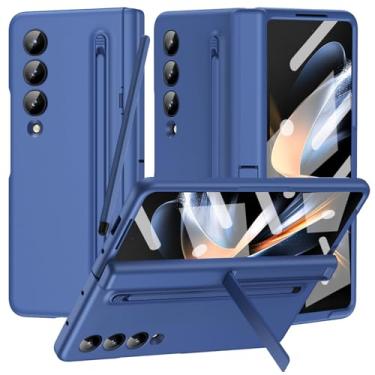 Imagem de NINKI Capa compatível com Samsung Galaxy Z Fold 4 com caneta S azul e suporte para caneta Stylus, capa de dobradiça para Samsung Z Fold 4, capa protetora para celular Galaxy Z Fold 4 5g azul