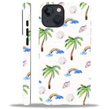 Imagem de ZHEGAILIAN Capa compatível com iPhone 13/14, design fosco de concha de palmeira arco-íris, capa rígida de camada dupla mista + creme protetor de choque TPU de silicone macio