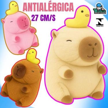 Imagem de Capivara de Pelúcia com Largatinha na Cabeça 27cm  Antialérgica e Fofa