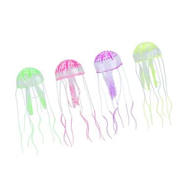 Imagem de AYNEFY Simulação água -viva Fluorescente Decoração de Aquário, 4pcs Silicone Flutuante água -viva para Paisagem de Tanques de Peixes, Roxo/rosa/verde/amarelo