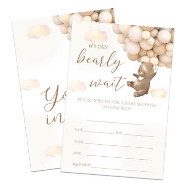 Imagem de Hsupl Conjunto de convite de chá de bebê com tema urso e balão, podemos esperar muito, 25 cartões de convite de chá de bebê com envelopes, revelação de gênero, decoração de festa de anúncio de bebê e