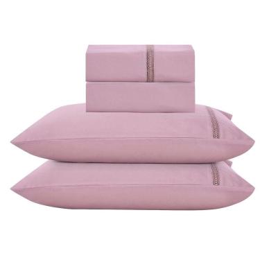 Imagem de Jogo De Lençol Anahi King 4 Peças Micropercal 300 Fios Detalhe Minimal Ponto Palito - Malva