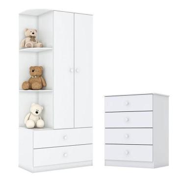 Imagem de Cômoda E Guarda Roupa Infantil Amarelinha Branco Brilho - Henn