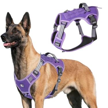Imagem de Peitoral tático roxo para cães grandes, colete de serviço K9 Molle sem puxão, com alça e acabamento refletivo, peitoral militar ajustável para treinamento, GG