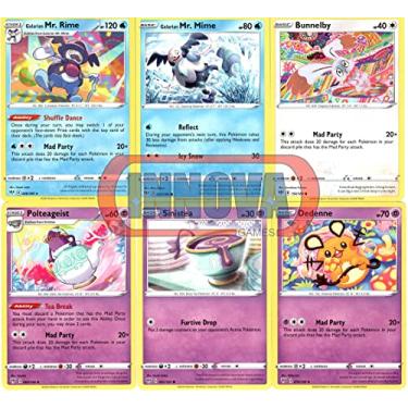 Imagem de Mad Party Pokemon Card Set - Galarian Mr Rime 036/189 - Polteageist Dedenne Bunnelby - Rare - Pokemon Card Set - 6 Card Lot