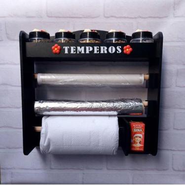 Imagem de Porta temperos porta condimentos com 5 potes decorados com biscuit - A