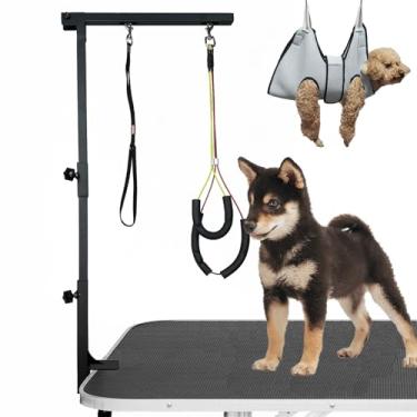 Imagem de Braço de tosa para cães com rede de cuidados para animais de estimação, 91 cm, altura do braço ajustável, dois suportes sem apoio para sentar, design de três seções, adequado para cães médios