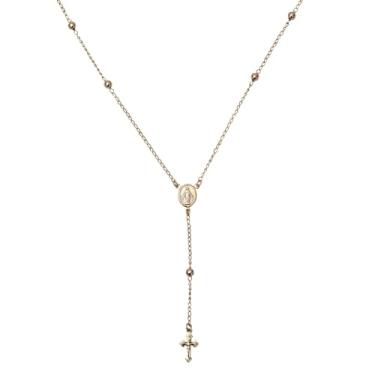 Imagem de Colar Terço Folheado a Ouro com Nossa Senhora das Graças e Crucifixo Dourado