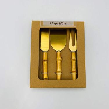 Imagem de Conjunto de Talheres para Queijo 3 Pecas Garbo Bamboo Natural Dourado 