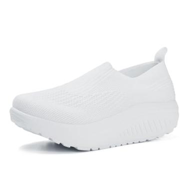 Imagem de Umerigo Tênis feminino sem cadarço, leve, casual, malha, treino, corrida, academia, tênis, Branco, 41