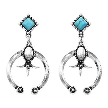 Imagem de Rosemarie & Jubalee Brincos femininos com pingente de howlita semi precioso quadrado estilo ocidental chique cowgirl, 5 cm, Metal Pedra, Howlita