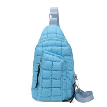 Imagem de Bolsa tiracolo acolchoada para mulheres puffer ombro peito pochete puffy bolsa puffer tote mochila, Azul claro
