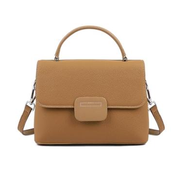 Imagem de MFFOR Bolsas transversais para mulheres, bolsa de alça superior, bolsa de ombro de couro legítimo, 2 alças ajustáveis, Marrom dourado, Medium