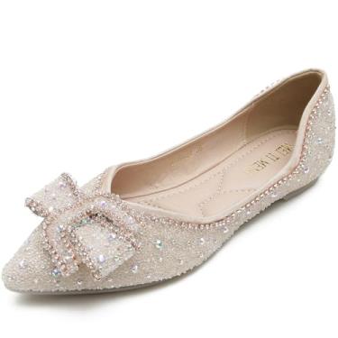 Imagem de LiupanUp Sapatos femininos de strass pontiagudo com glitter flores para casamento confortável, Damasco, 41