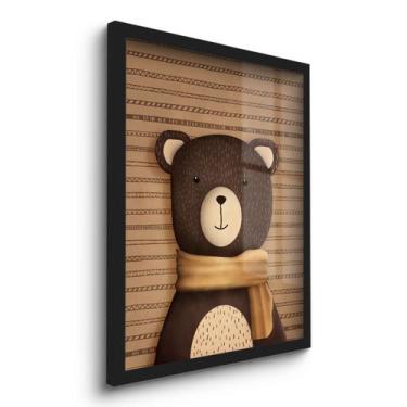 Imagem de Quadro Decorativo Infantil Urso Criança Bebê 45x33 C/Vidro - Moldura O