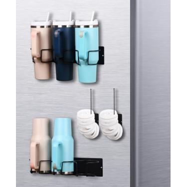 Imagem de Suporte magnético para copo Stanley, organizador magnético de copos para geladeira, compatível com Stanley de 850 g e copos de 1,134 g, suporte magnético para garrafa de água (cinza escuro, 6 copos e