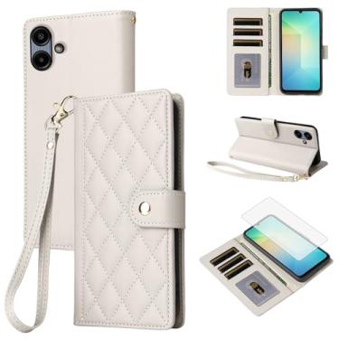 Imagem de Furiet Capa carteira para Samsung Galaxy A06 5G com protetor de tela de vidro temperado e alça de pulso destacável de couro PU de luxo com compartimentos para cartões, à prova de choque, capa para