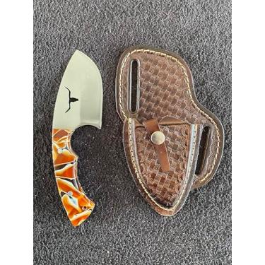 Imagem de Faca Campeira Unha de Onça Inox 8cm com Cabo Madeira Muirapiranga ou Resina + Bainha Couro Legítimo – Artesanal, Precisa e Versátil para Camping, Pesca, Cozinha, Uso Rural e Atividades Outdoor (Dourado)
