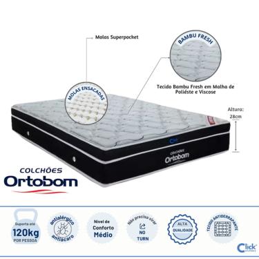 Imagem de Colchão Ortobom King Size  Molas Ensacadas Elegant 193x203x28 - Alto Padrão de Qualidade - Confortável 