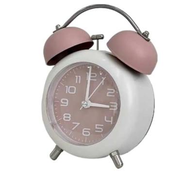 Imagem de Despertador analógico despertador redondo multifuncional para sala de estar, quarto, escritório, escola, dormitório, presente, bateria operado por bateria, despertador analógico (rosa)