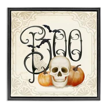 Imagem de Stupell Industries Something Wicked Boo Design de arte de parede em tela flutuante preta emoldurada por Nicole Tamarin, 18 x 18