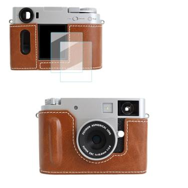 Imagem de VOVMOEYA Capa de câmera para Fujifilm X Half, meia capa de couro PU para câmera com 2 peças de filme temperado