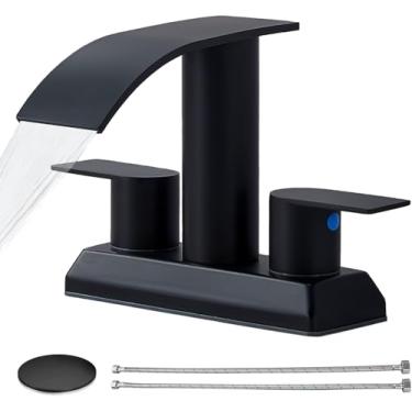 Imagem de IKEBANA Torneira de banheiro preto fosco, torneira de pia de banheiro de aço inoxidável com 2 alças moderna 360° bico giratório torneira de lavatório torneira sem chumbo para pia de banheiro 1