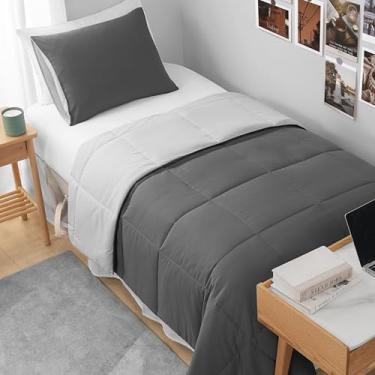 Imagem de The Sheet Lab Conjunto de edredom reversível, 3 peças casal/queen – cinza escuro/cinza claro – conjunto de cama elegante