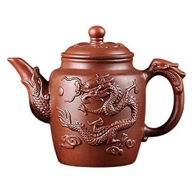 Imagem de Bule de chá chinês de argila roxa, conjunto de chá de Kung Fu chinês esculpido à mão com infusor de chá, filtro de chá, chaleira e acessórios de chá