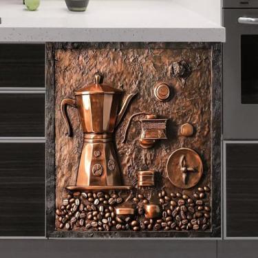 Imagem de RTHDG Capa de painel de ímã de lava-louças com alívio de cobre 3D, adesivo magnético de geladeira para decoração de grãos de café, capa de ímãs de geladeira para máquina de café (vinil 58 cm x 66 cm