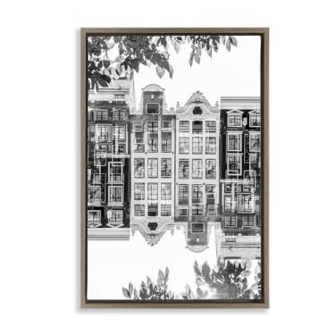 Imagem de Stupell Industries Tela flutuante emoldurada marrom refletida vista da cidade design de arte de parede por Robin Vandenabeele, 78 x 53 cm