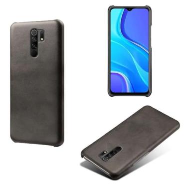 Imagem de Capa para Xiaomi Redmi 9 Prime,Proteção contra quedas,Casca de volta de cor sólida simples,Design de couro de imitação de plástico-Black