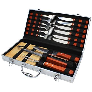 Imagem de Jogo de 17 Peças para churrasco Gourmet com cabo em madeira e maleta em aluminio L47xP20xA7cm