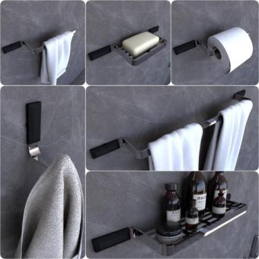 Imagem de Kit Acessórios Para Banheiro Cromado e Preto Empire 6 peças - MetalCro