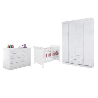 Imagem de Jogo de Quarto Infantil Branco Berço Americano Colonial + Roupeiro e C