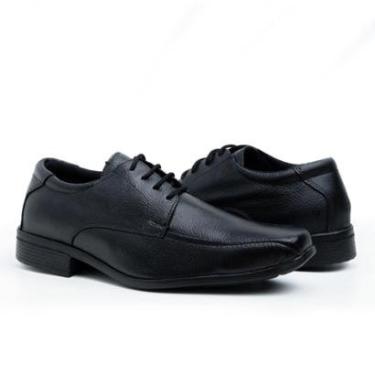 Imagem de Sapato Social Masculino Couro Preto Cadarço Clássico Trabalho Bico Fino Quadrado-Masculino