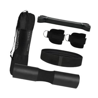 Imagem de Generic Conjunto de mantas para barra de levantamento de peso, agachamento, exercícios antiderrapantes com 2 alças, bolsa de transporte com tiras de tornozelo, Preto