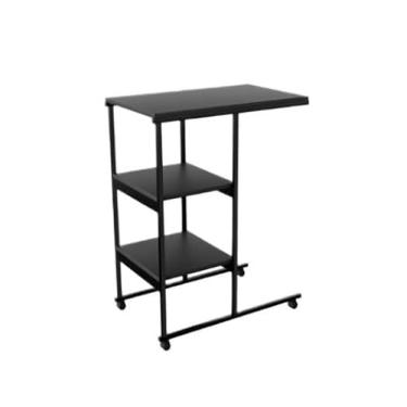 Imagem de Mesa de Apoio Lateral Carrinho Auxiliar com Rodinhas Mesinha Apoio de Notebook Cama Sofá Ferro e MDF(Preto)