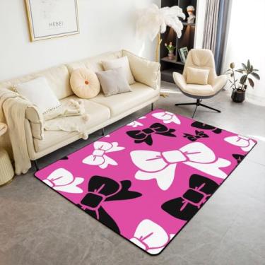 Imagem de Feelyou Tapete infantil com laço para sala de estar, 12 x 18 cm, para sala de estar, quarto, meninos, meninas, tema de fada, princesa, rosa, branco, preto, tapete de chão interno