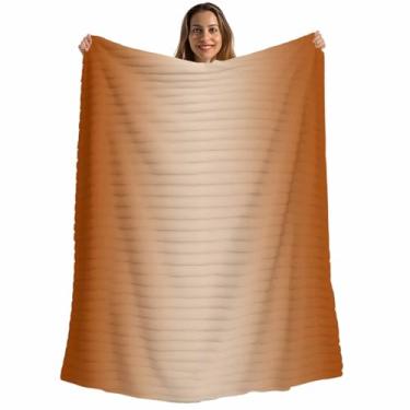 Imagem de Cobertor degradê laranja queimado, cobertores macios ombres de fazenda para viagem de sofá-cama, cobertores de flanela listrados de microfibra moderna abstrata de microfibra, cobertores leves de sofá