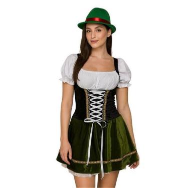 Imagem de Vestido alemã veludo verde e preto luxuoso Oktoberfest - Princesa Urba