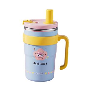 Imagem de Bothyi Garrafa Térmica para Crianças, Copo Térmico Portátil Leve E Fofo com Alça para água Fria E Quente para Casa, 500ml Azul