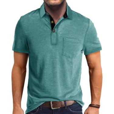Imagem de Camisa polo masculina Envmb, manga curta, casual, algodão, verde claro